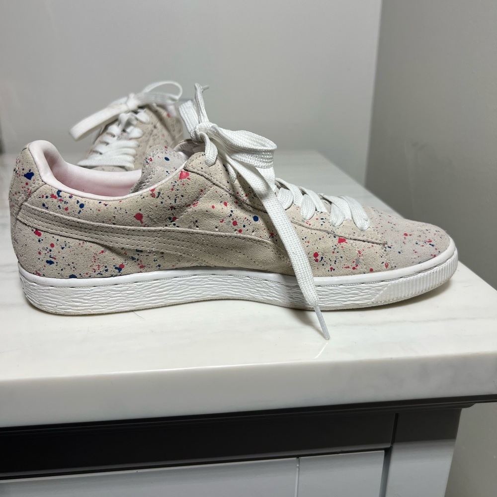 Puma Men's Natural Paint Splatter Sneakers Suede Classic Allo Gray Size 8.5 - Picture 6 of 13